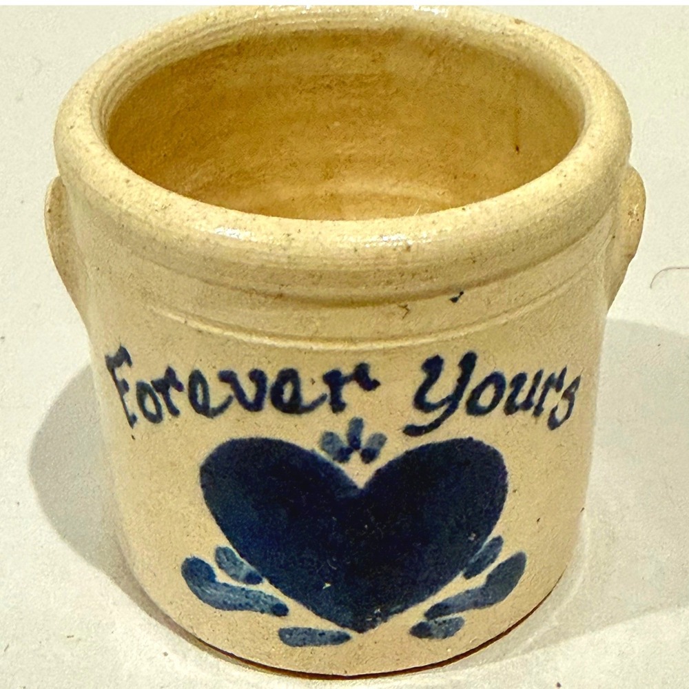 MPC Edgerton WI‎ Handmade Stoneware Mini Crock Cobalt Blue Heart Forever Yours